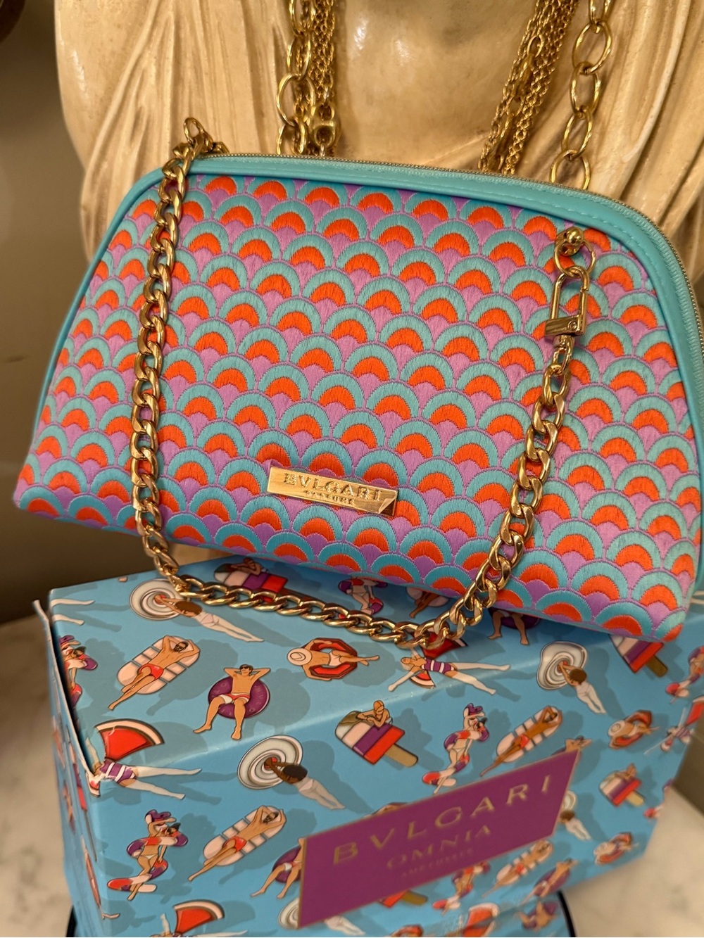 Bulgari Turquoise and Coral art nouveau Scallop-Pattern Chain Bag